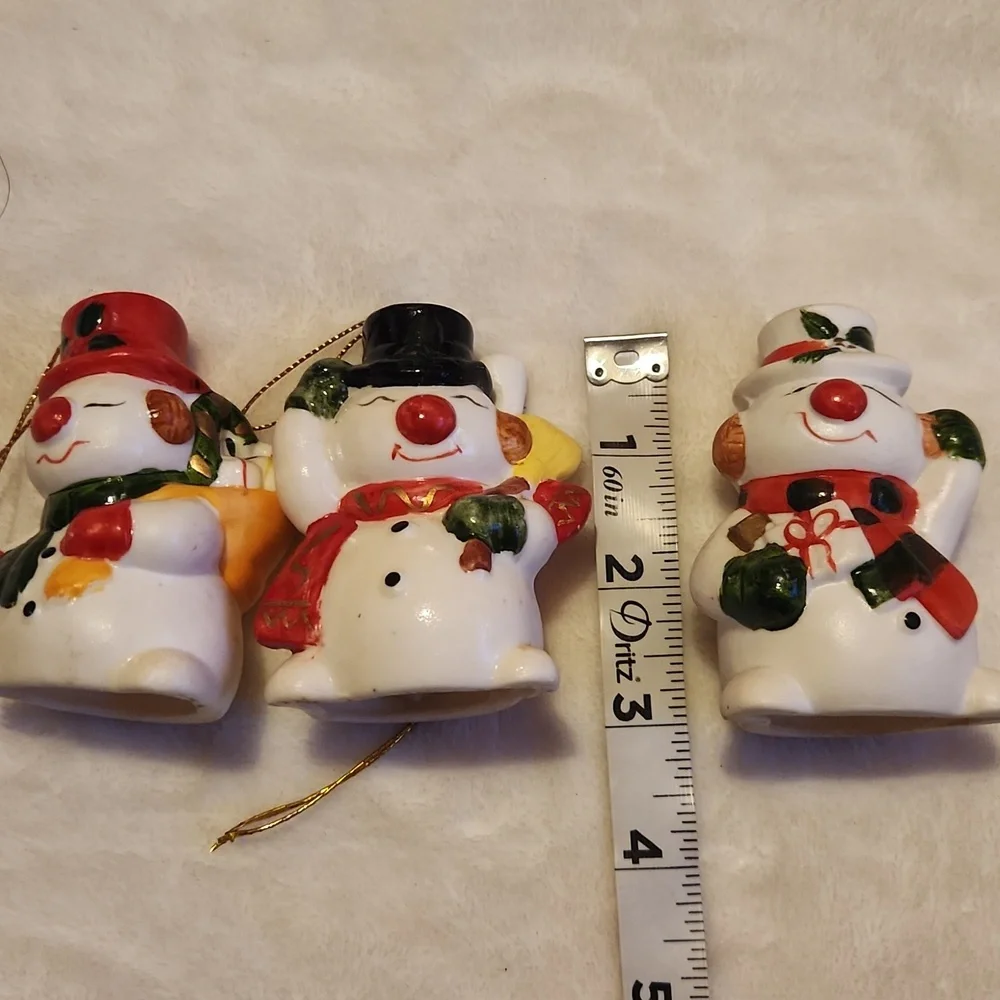 Vintage, Holiday Ornament Set, Snowmen, Santa, Reindeer, Vintage Christmas Bells